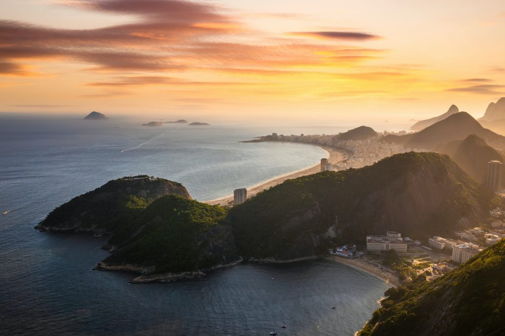 Beautiful panorama of Rio de Janeiro at twilight, Brazil. Sugarloaf Mountain